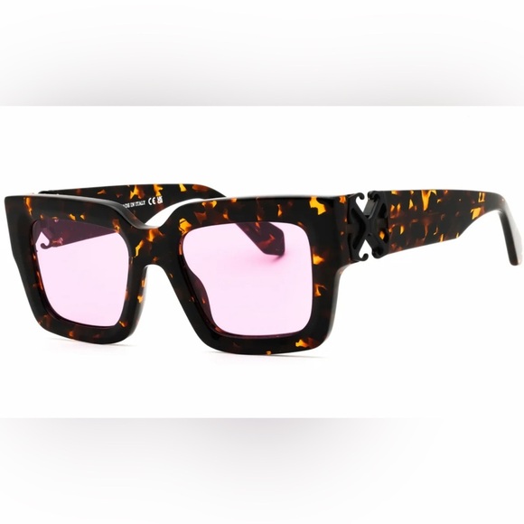 OFF WHITE MYSTIC RECTANGULAR TORTOISESHELL UNISEX SUNGLASSES. PINK LENSES. NEW